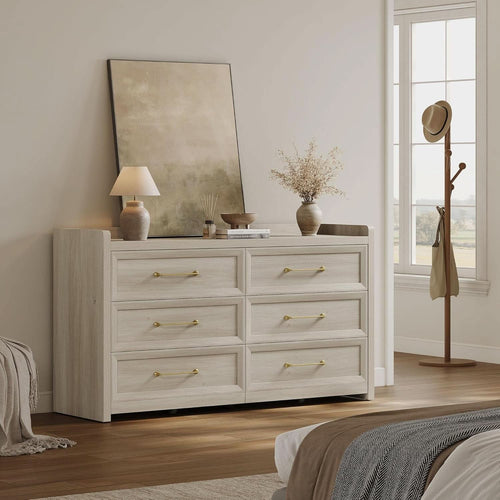 56 Inch Extra Wide Grey Oak Dresser With Large Storage Drawers
