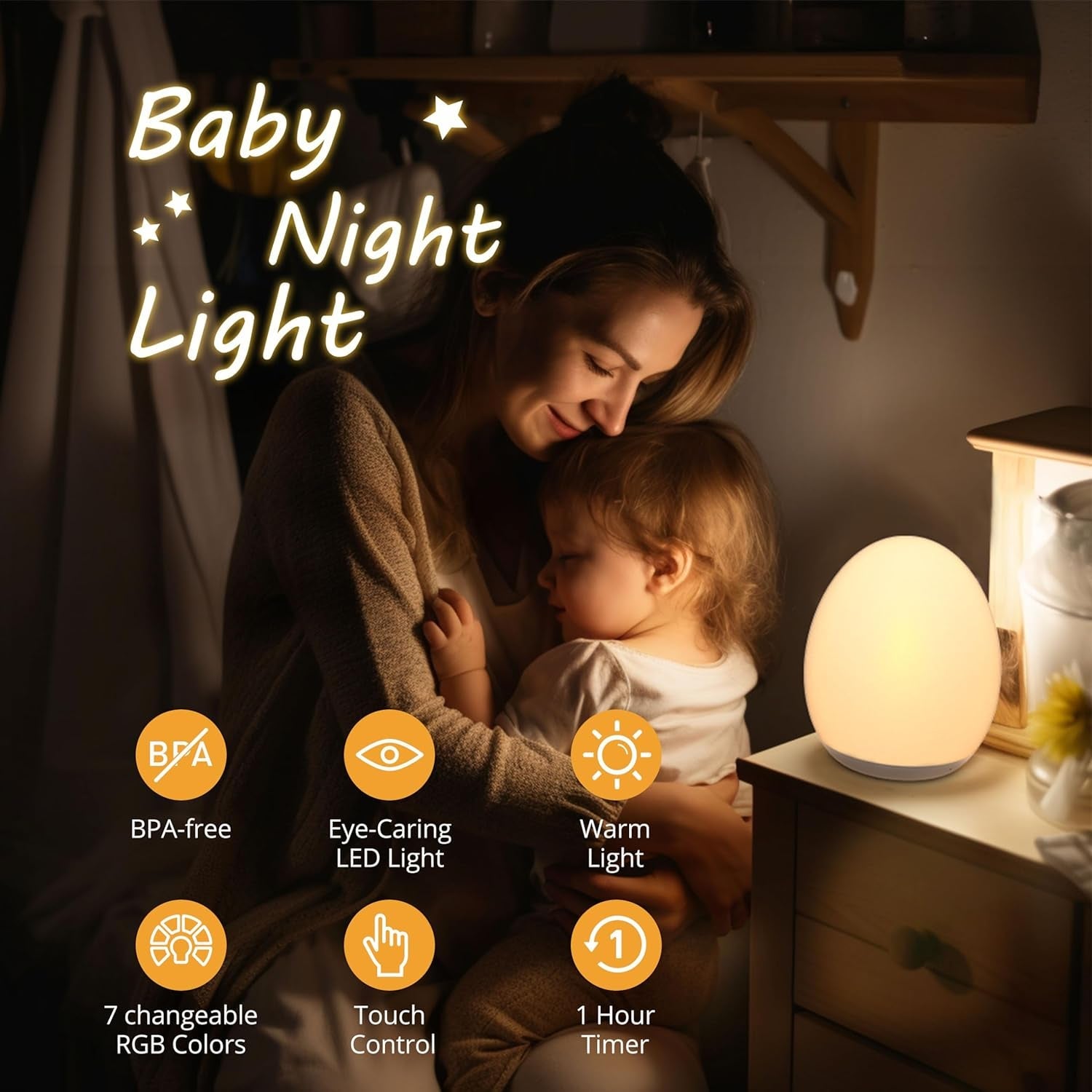 Rechargeable Nursery Night Light Egg Lamp Multicolor