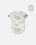 Evolutive Organic Cotton Jersey Onesie Grey Mix Turtle Print