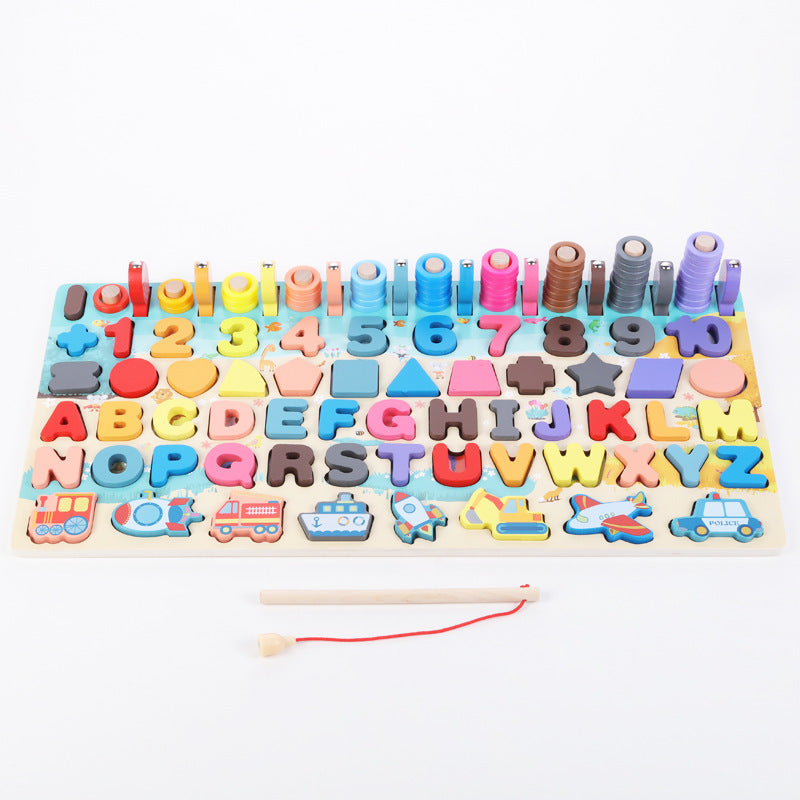 Montessori Wooden Math Fishing Board Educational Toy for Kids, 1-3 Years Old