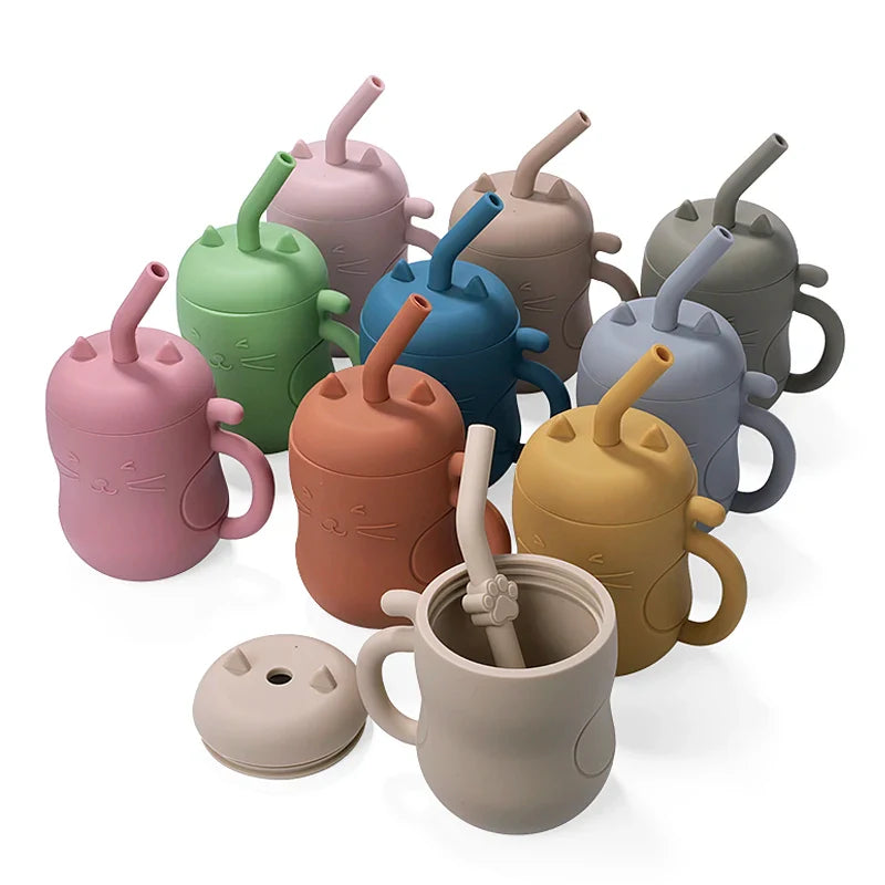 Silicone Straw Water Bottle for Children