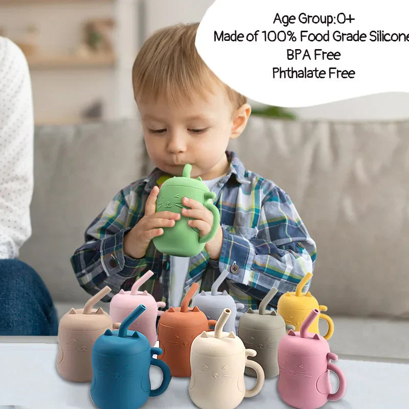 Silicone Straw Water Bottle for Children