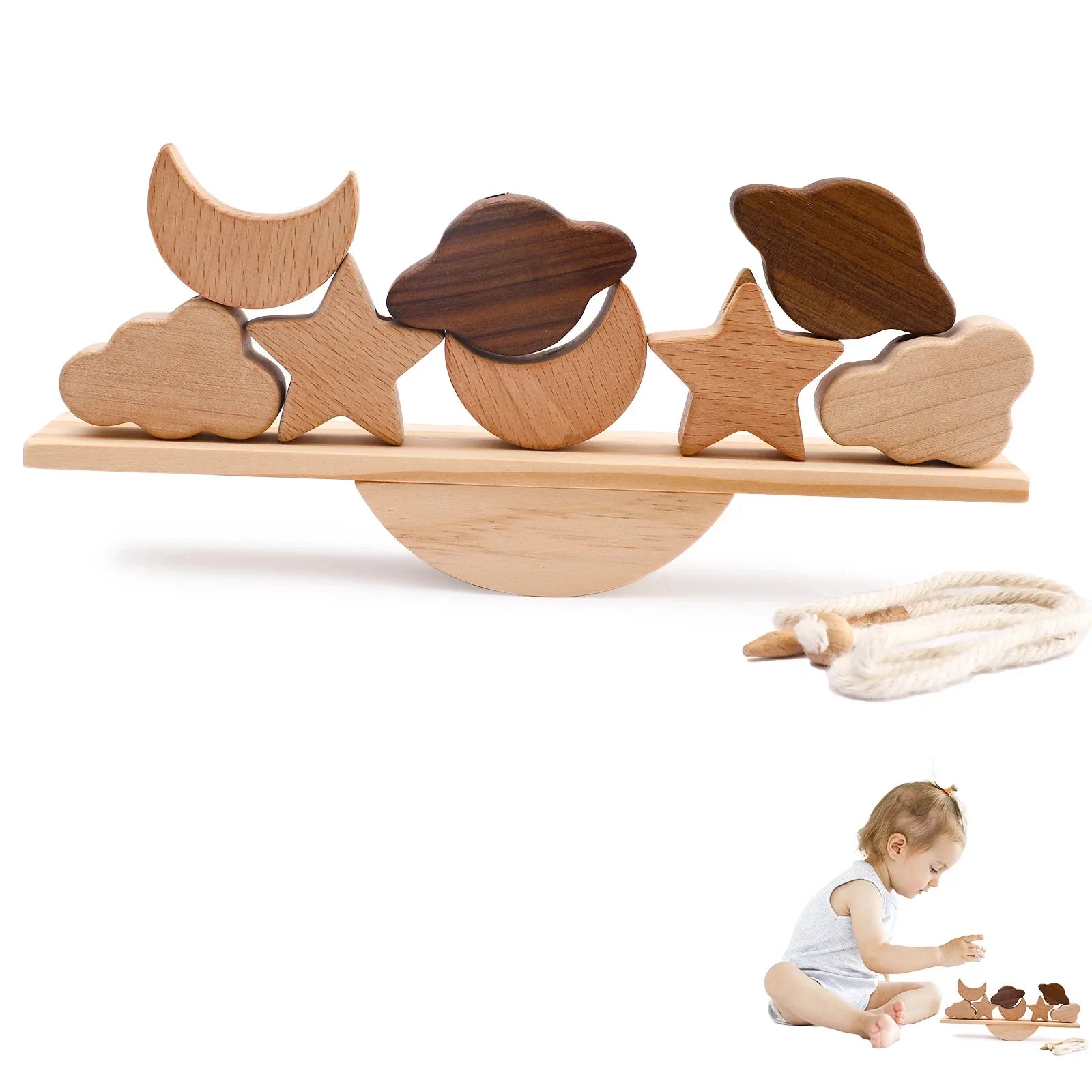 Montessori Wooden Toy Stacking & Threading for children multi-variant