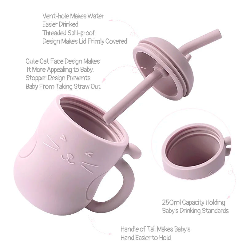 Silicone Straw Water Bottle for Children