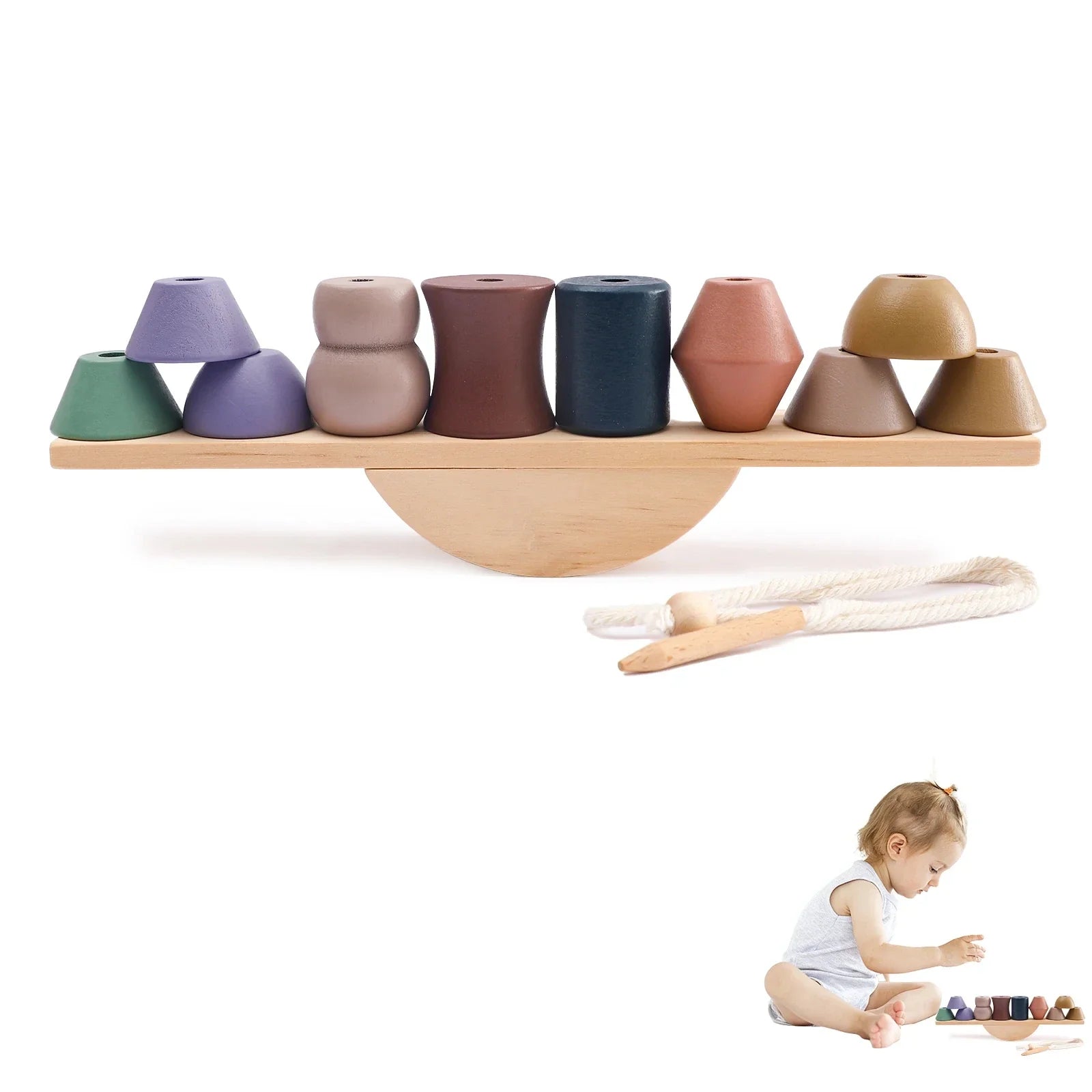 Montessori Wooden Toy Stacking & Threading for children multi-variant