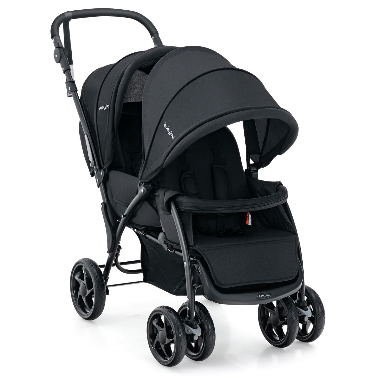 Folding Double Baby Stroller with Tandem Seating &amp; Canopy for Toddlers-Black