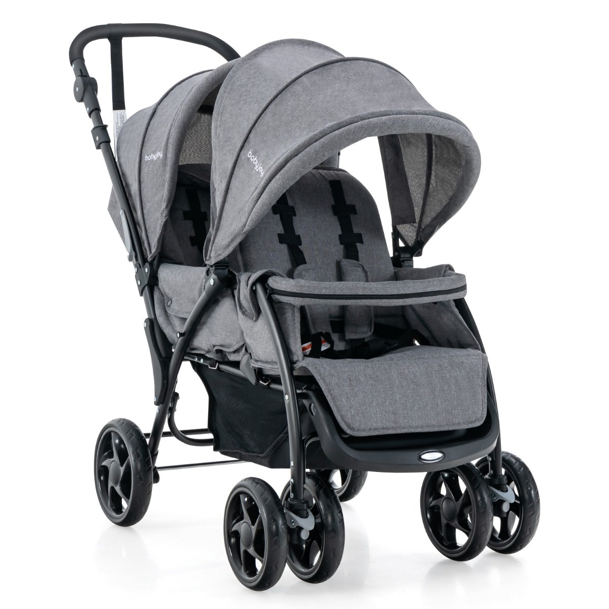 Folding Double Baby Stroller with Tandem Seating &amp; Canopy for Toddlers-Grey