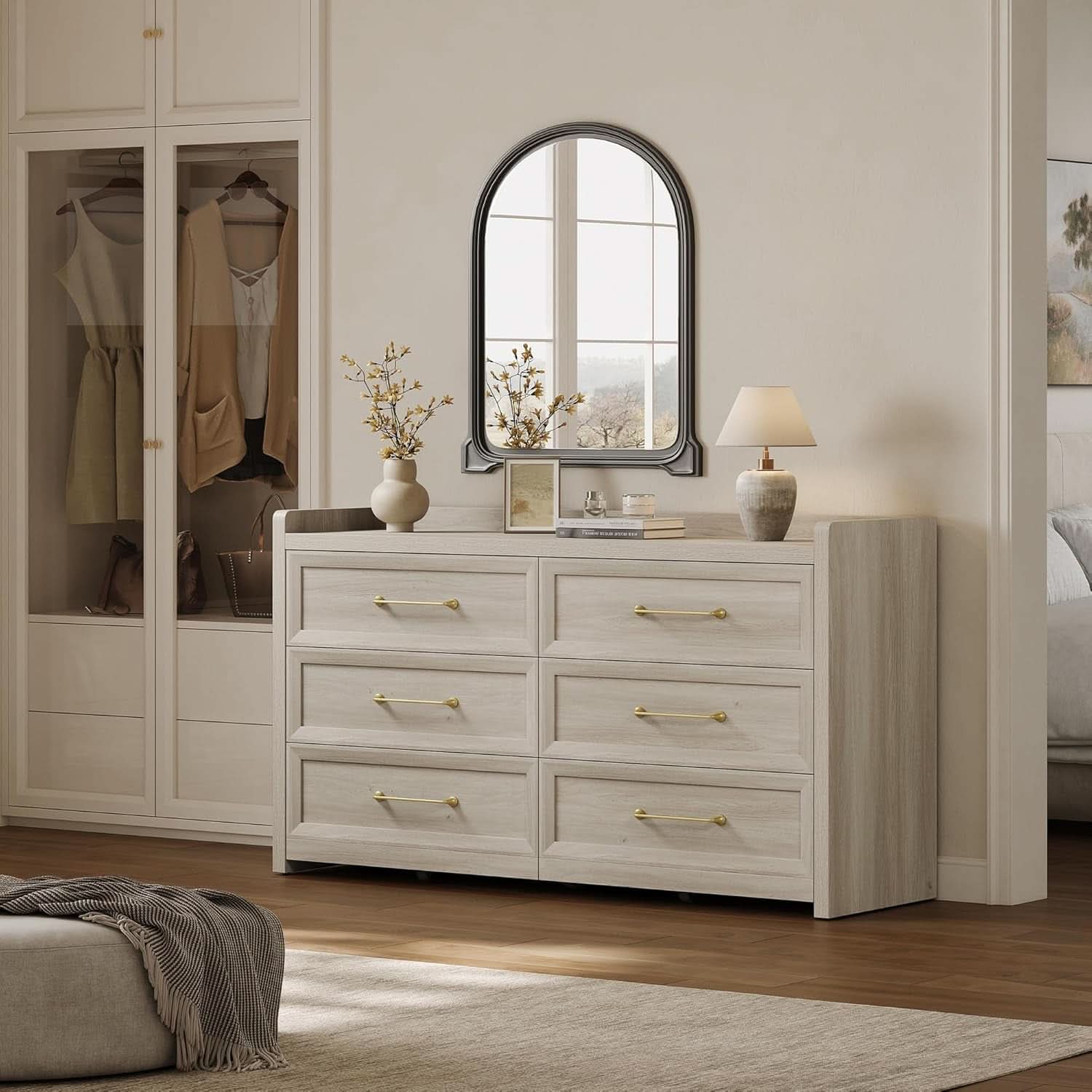 56 Inch Extra Wide Grey Oak Dresser With Large Storage Drawers