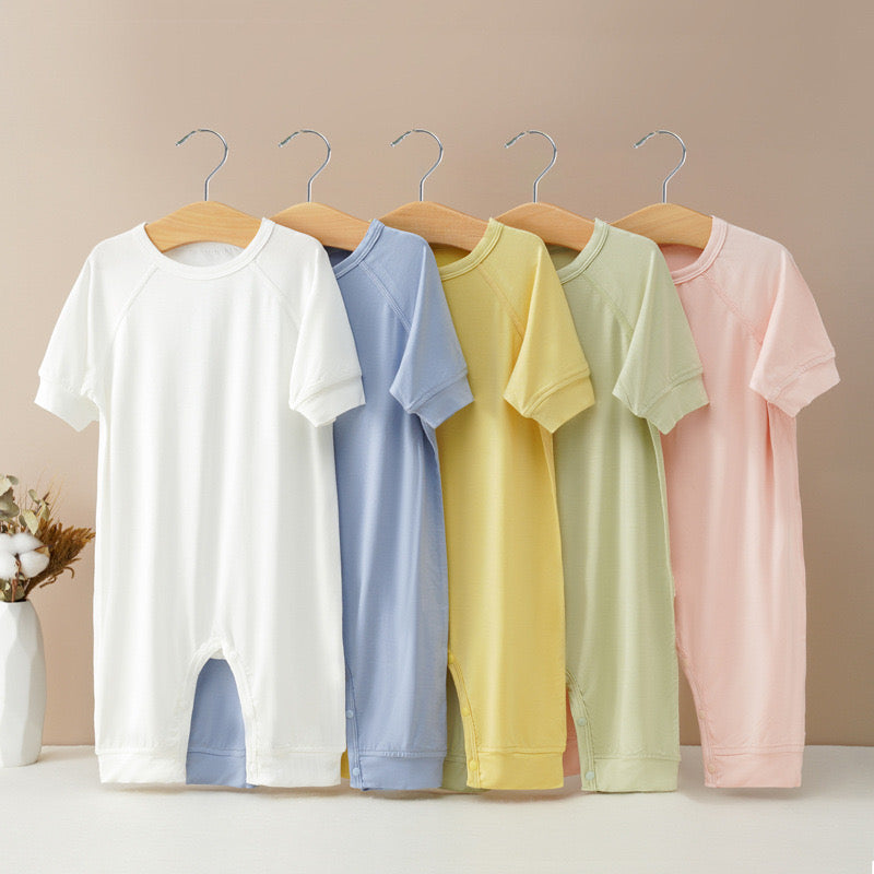 Baby Solid Color Medium Sleeve Summer Onesie Jumpsuit Pajamas