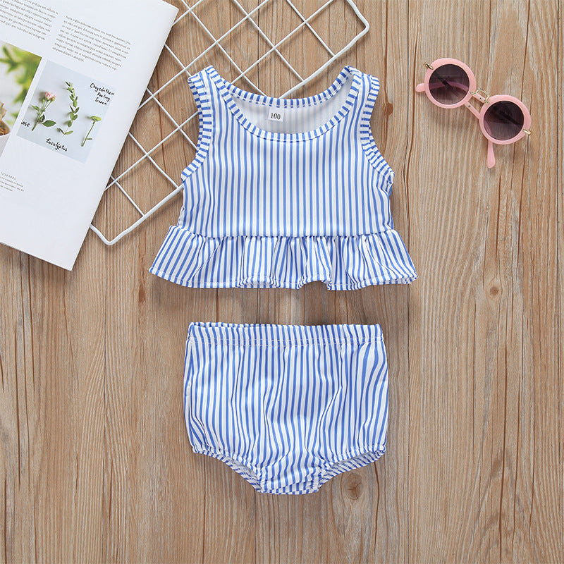 Baby Girl Striped Graphic Ruffle Tops Combo Shorts One Pieces Swimsuit-1
