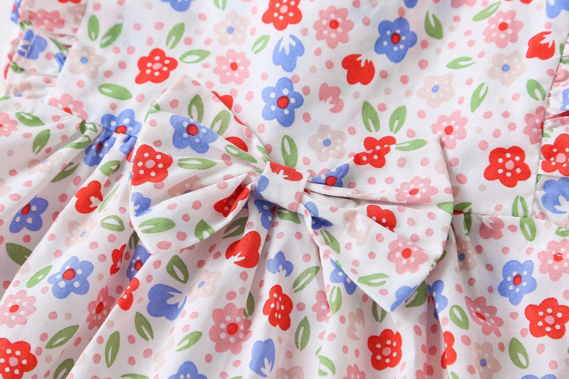 Baby Girls Floral Print Pattern With Bow Tie Design Round Collar Sleeveless Princess Newborn bodysuit Dress