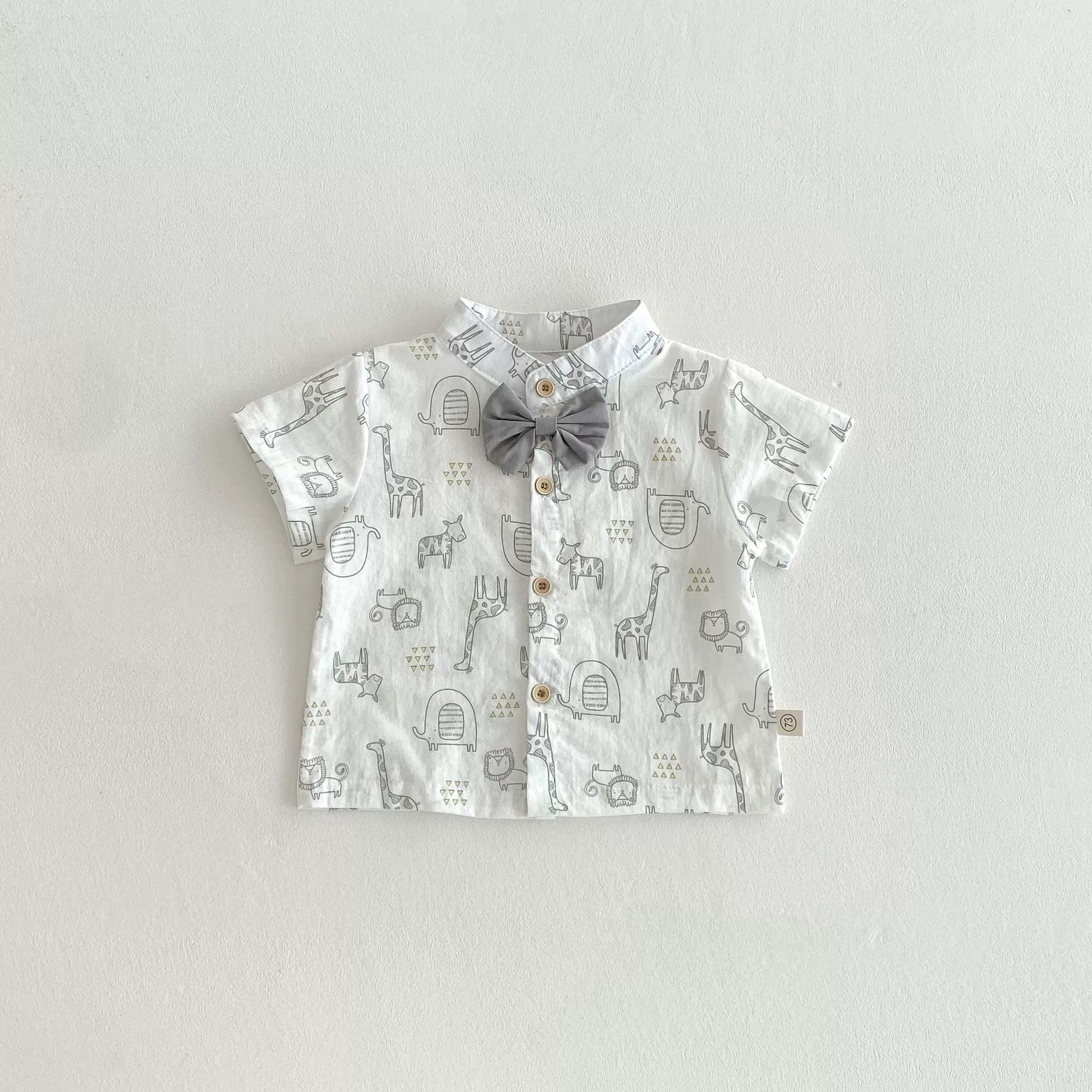 Summer Hot Selling Baby Boys Short Sleeves Animals Pattern Shirt and Grey Shorts Clothing Set-1