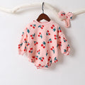 Baby Girl Allover Cherry Pattern Lantern Sleeves Triangle Bodysuit bodysuit