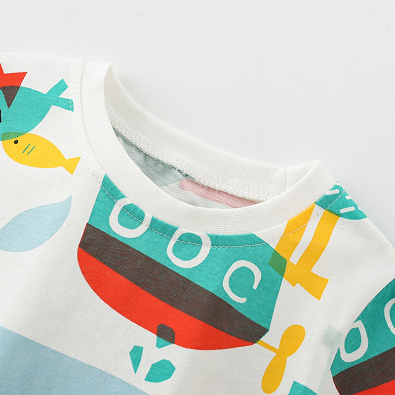 Summer Baby Kids Fish Cartoon Pattern T-shirt and Shorts Clothing Set for Boys-2