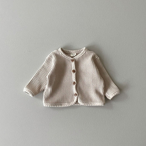 Autumn and Spring Arrival Baby Kids Unisex Long Sleeves Waffle Grid Single Breasted Top
