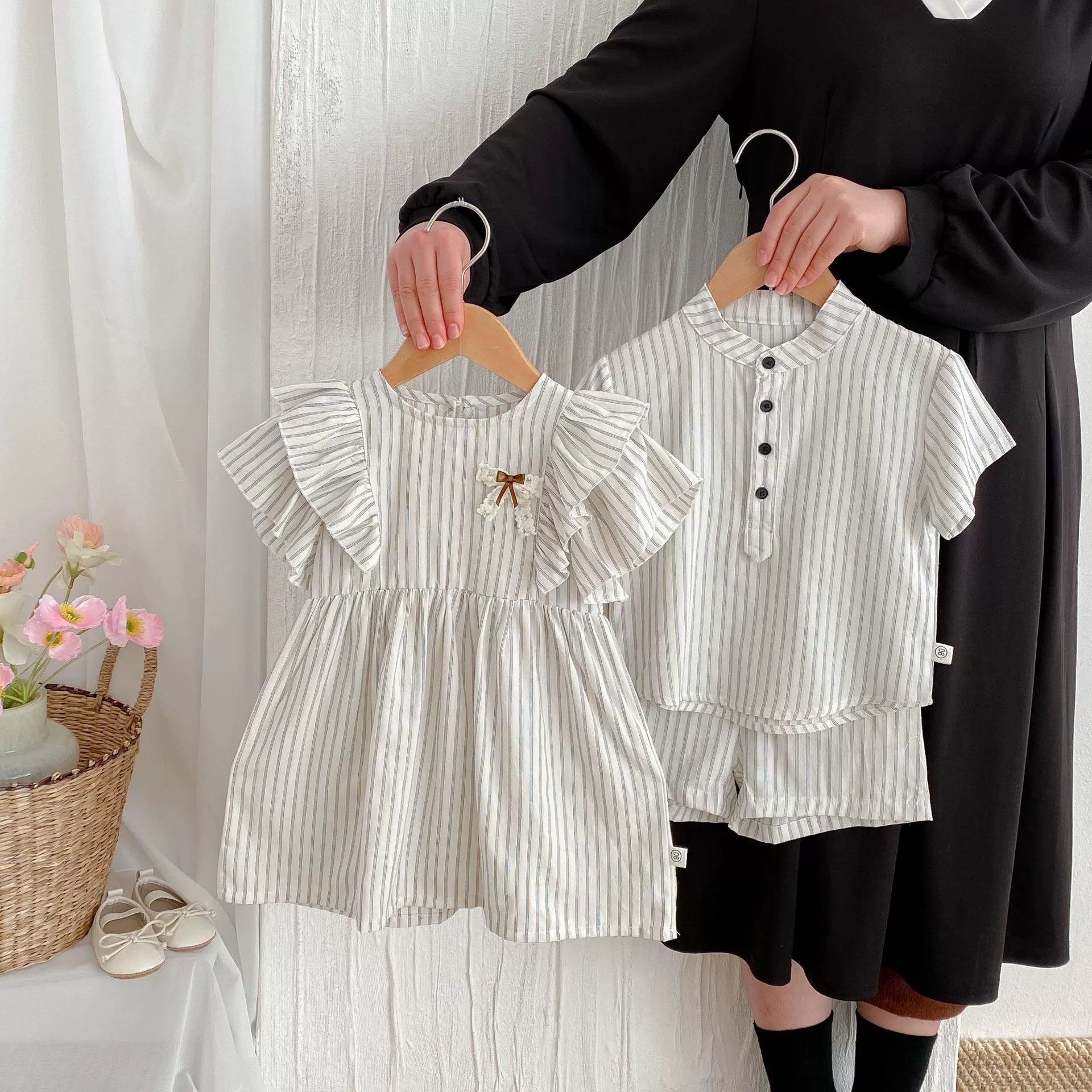 Summer Hot Selling Baby Kids Boys Short Sleeves Striped Pattern Top Shirt and Shorts Clothing Set-2