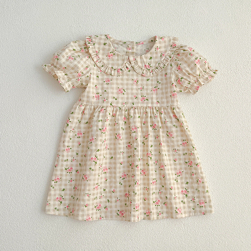Summer Baby Kids Girls Floral Plaid bodysuit And Girls’ Dress – Princess Sister Matching Set-1