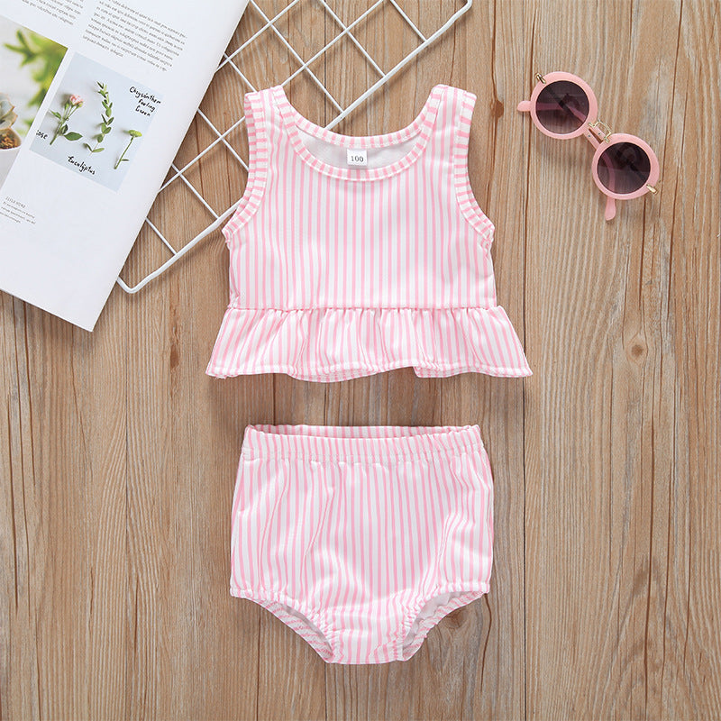 Baby Girl Striped Graphic Ruffle Tops Combo Shorts One Pieces Swimsuit-0