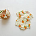 Baby Girls Floral Print Pattern Puff Sleeved bodysuit In Summer