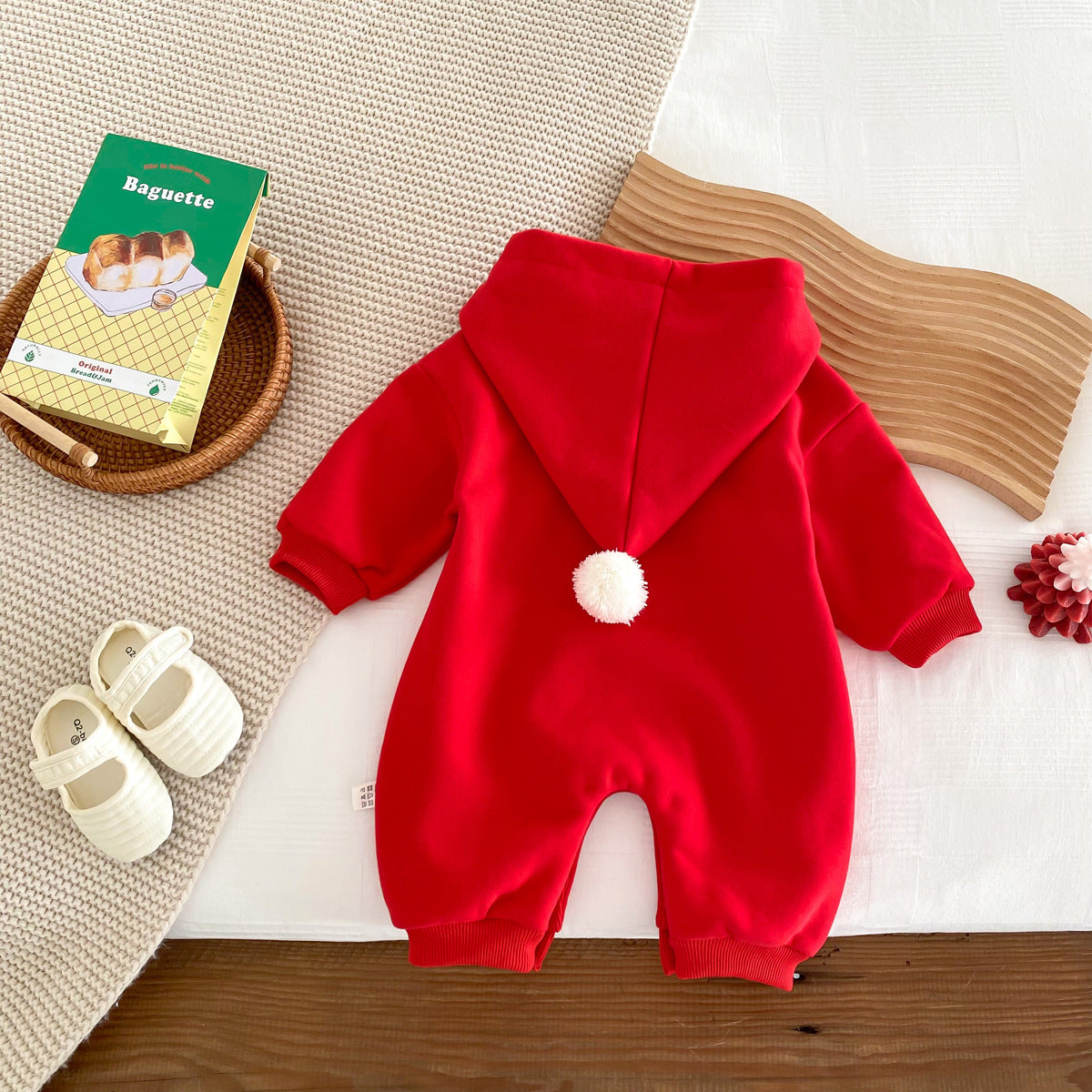 Winter Arrival Baby Unisex Long Sleeves Christmas Cartoon Pattern Fleece-Lined Rompers