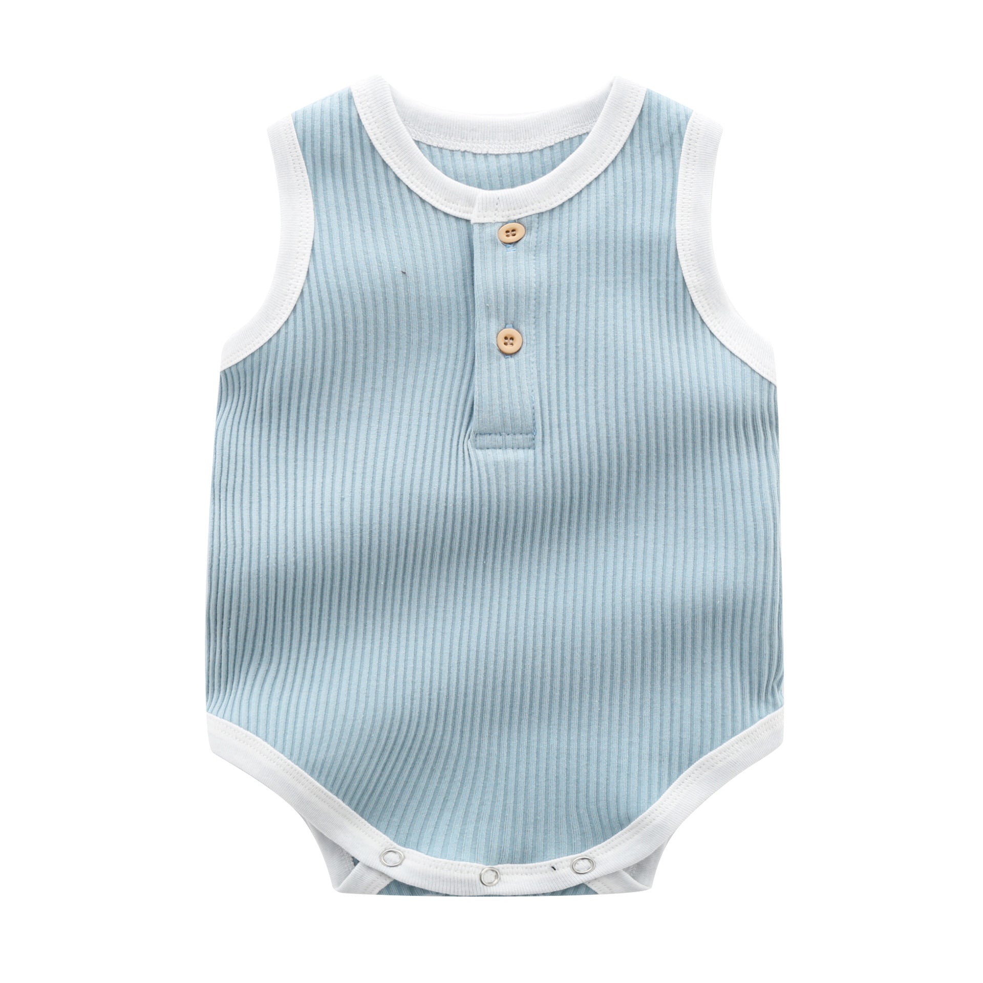 Baby Boy Solid Color Neck Buttoned Design Sleeveless Round Collar bodysuit