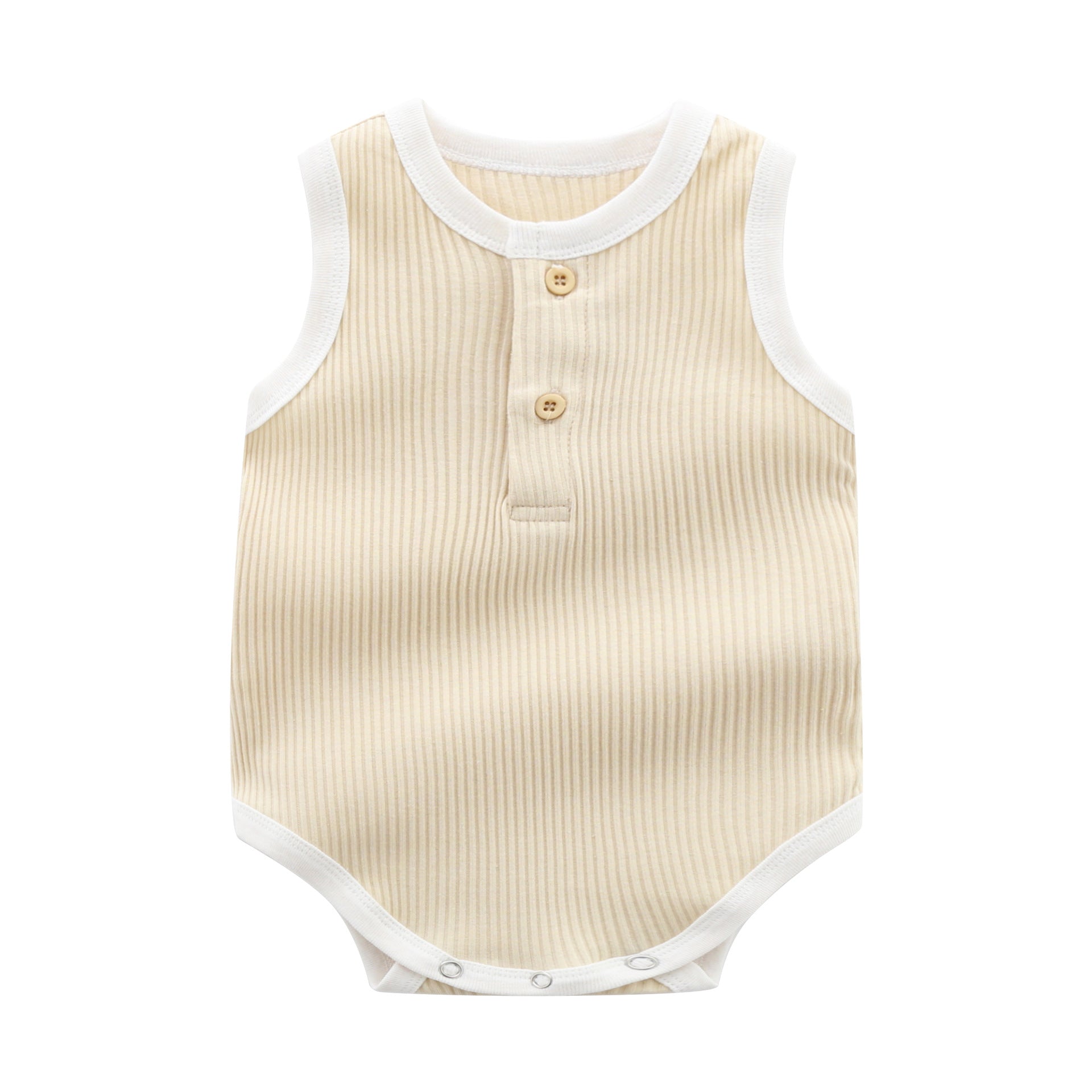 Baby Boy Solid Color Neck Buttoned Design Sleeveless Round Collar bodysuit