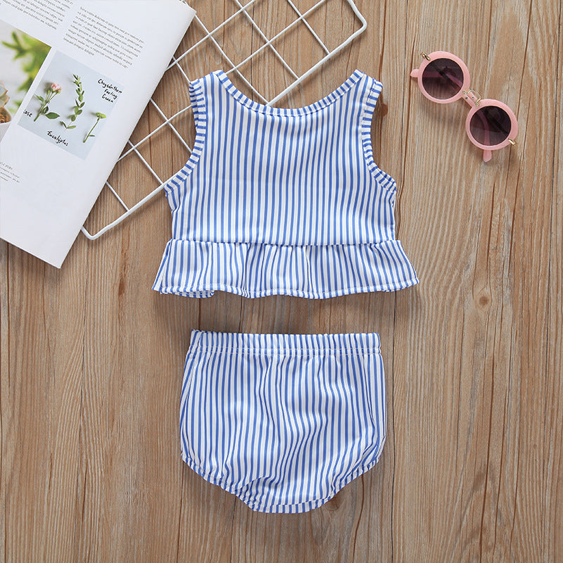 Baby Girl Striped Graphic Ruffle Tops Combo Shorts One Pieces Swimsuit-2