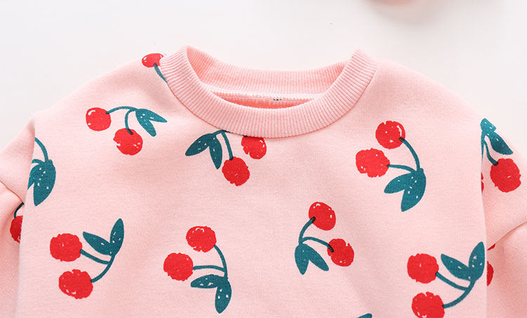 Baby Girl Allover Cherry Pattern Lantern Sleeves Triangle Bodysuit bodysuit