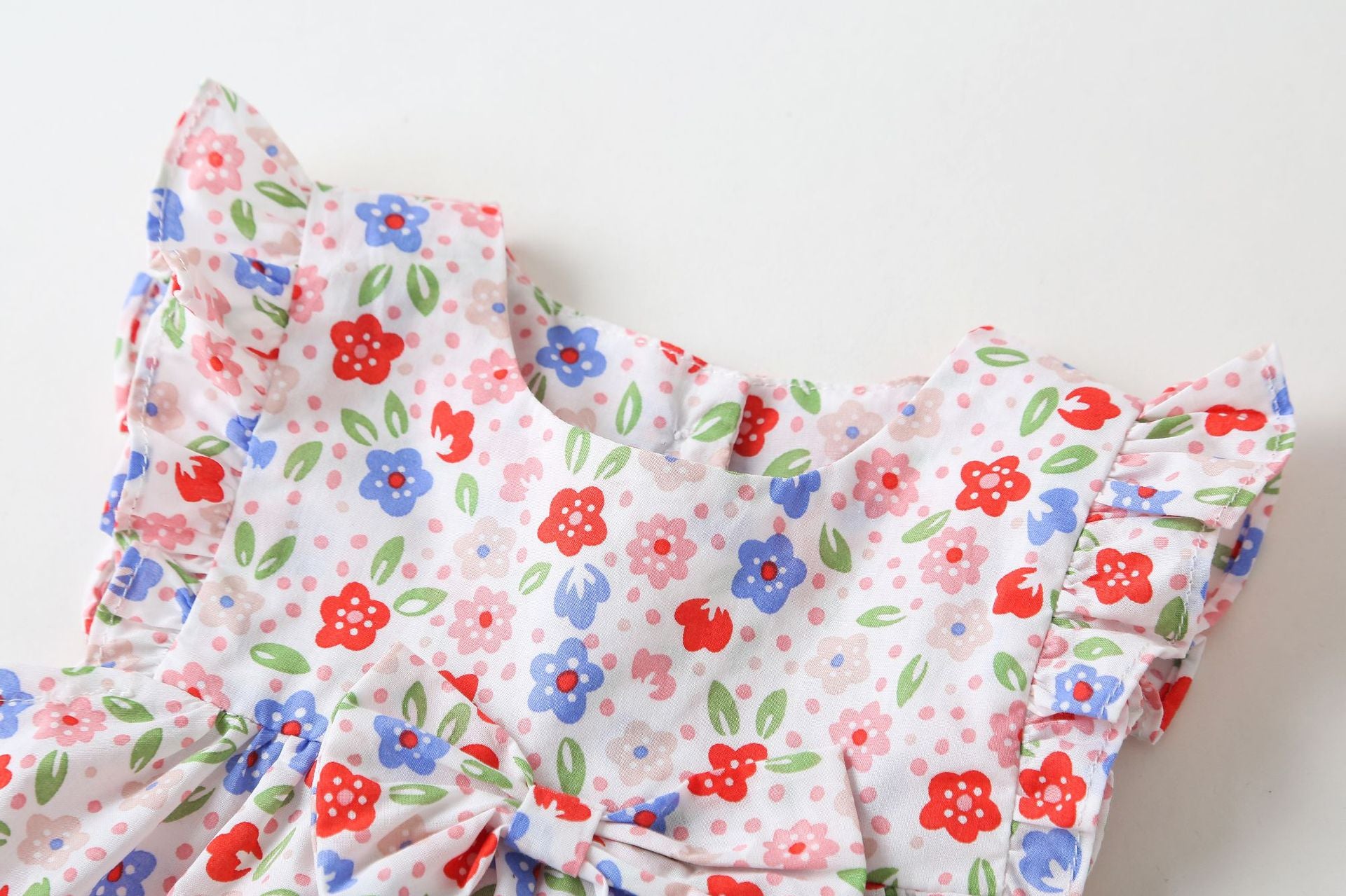 Baby Girls Floral Print Pattern With Bow Tie Design Round Collar Sleeveless Princess Newborn bodysuit Dress
