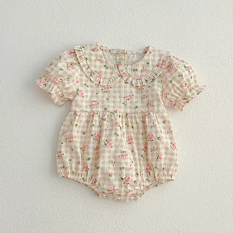 Summer Baby Kids Girls Floral Plaid bodysuit And Girls’ Dress – Princess Sister Matching Set-2