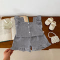 MyKids-USA Summer Girls Plaid Shirt And Shorts Clothing Set-2