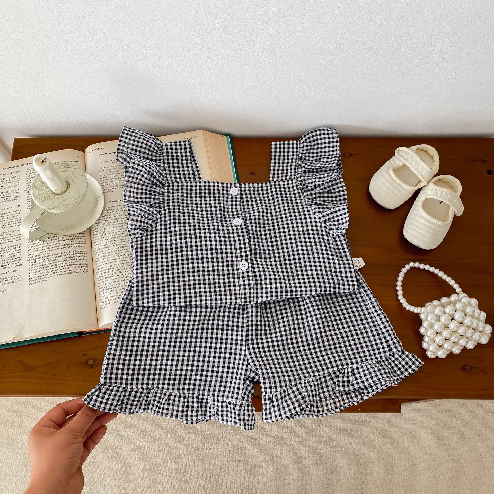 MyKids-USA Summer Girls Plaid Shirt And Shorts Clothing Set-2