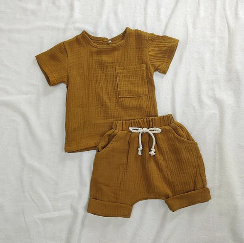 Summer Arrival Baby Kids Short Sleeves Solid Color T-Shirt And Shorts Casual Clothing Set-1