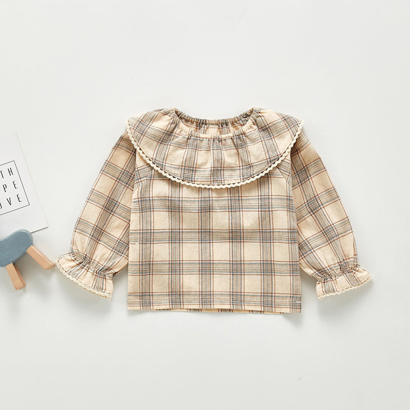 Autumn  Arrival Kids Girls Plaid/Floral Long Sleeves Shirt with Collar-1