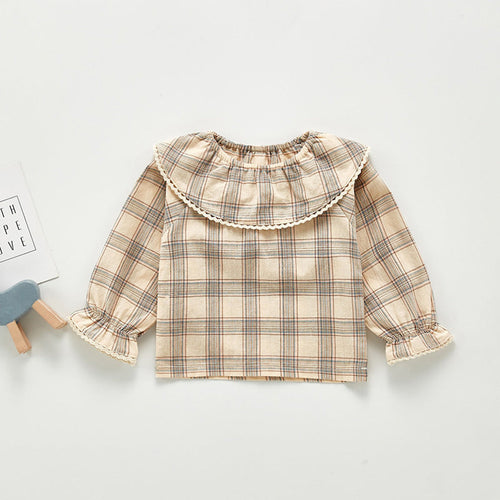 Autumn  Arrival Kids Girls Plaid/Floral Long Sleeves Shirt with Collar-1