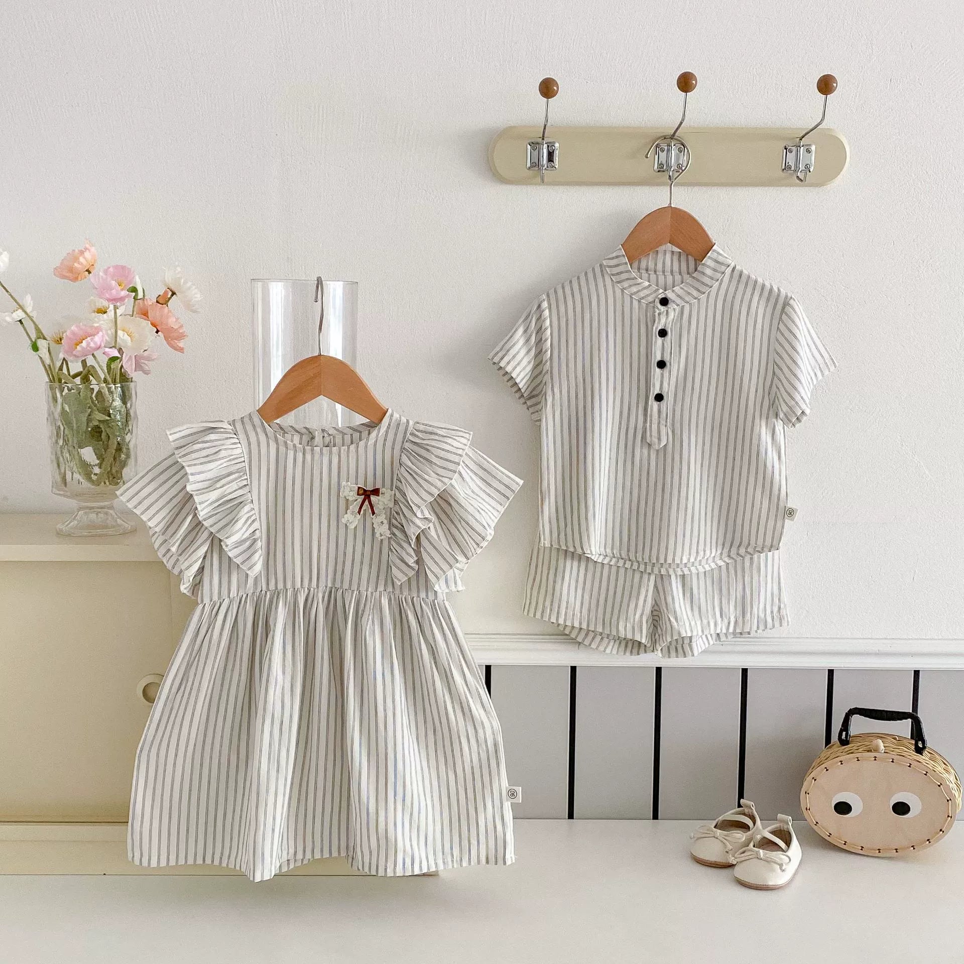 Summer Hot Selling Baby Kids Boys Short Sleeves Striped Pattern Top Shirt and Shorts Clothing Set-1