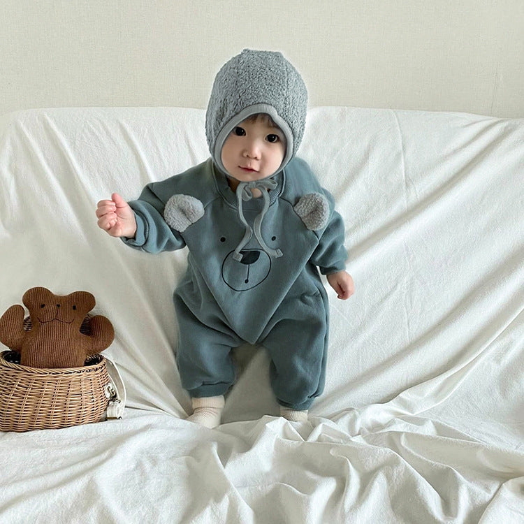 Autumn and Spring Arrival Baby Unisex Long Sleeves Teddy Bear Pattern Cute Rompers