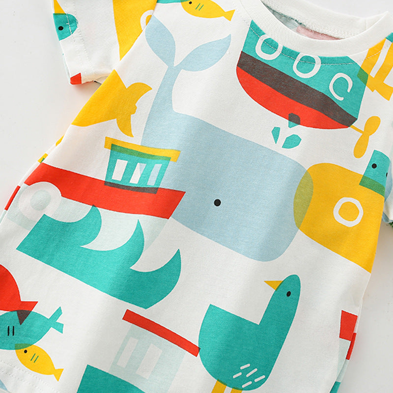 Summer Baby Kids Fish Cartoon Pattern T-shirt and Shorts Clothing Set for Boys-1