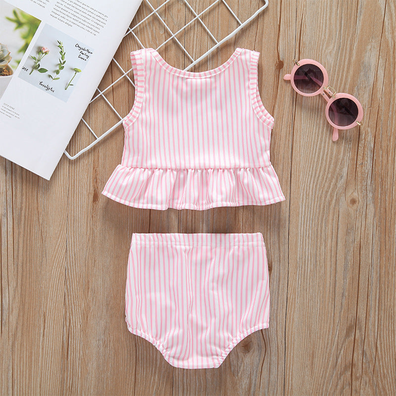 Baby Girl Striped Graphic Ruffle Tops Combo Shorts One Pieces Swimsuit-3