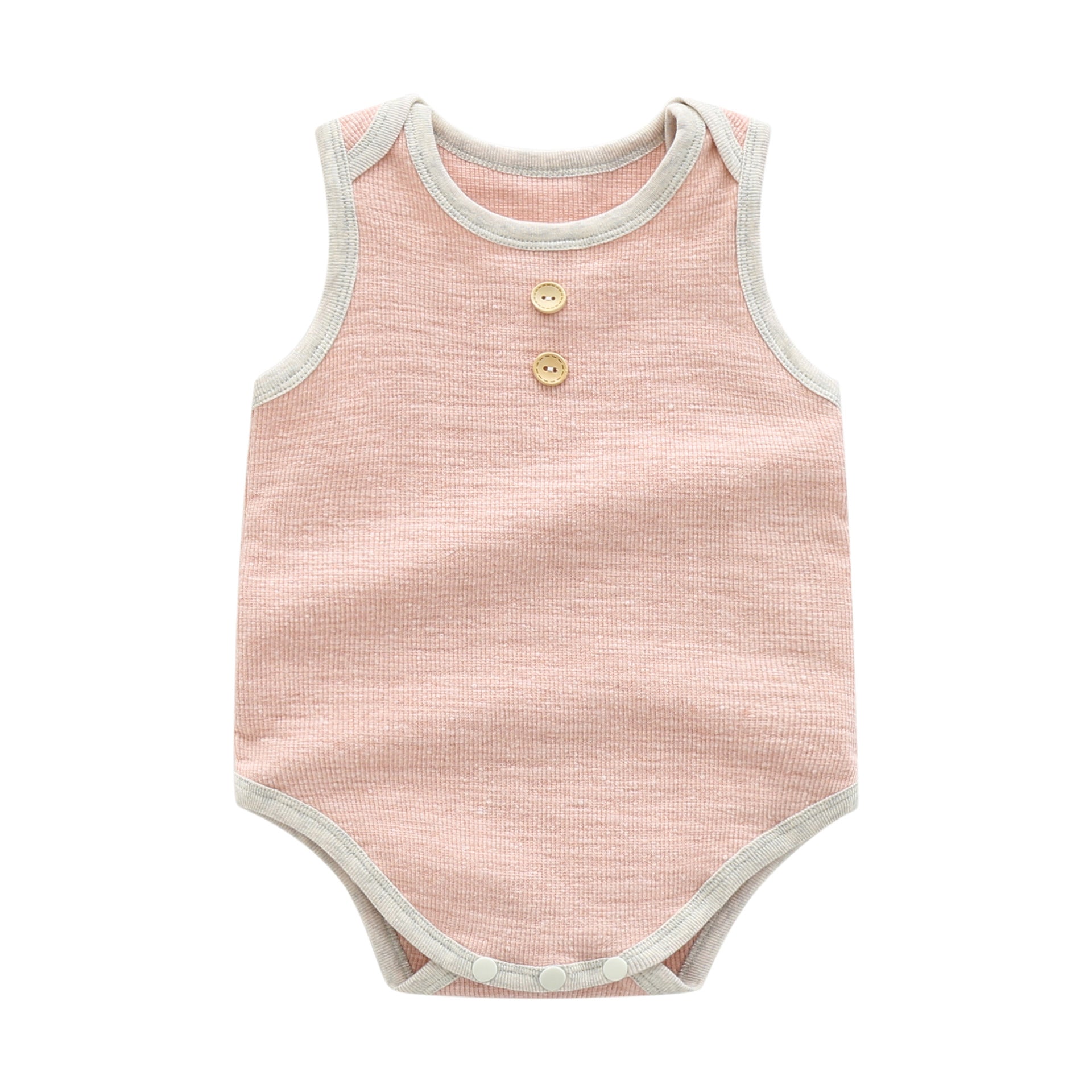 Baby Boy Solid Color Neck Buttoned Design Sleeveless Round Collar bodysuit