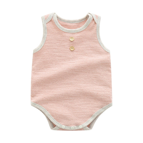 Baby Boy Solid Color Neck Buttoned Design Sleeveless Round Collar bodysuit