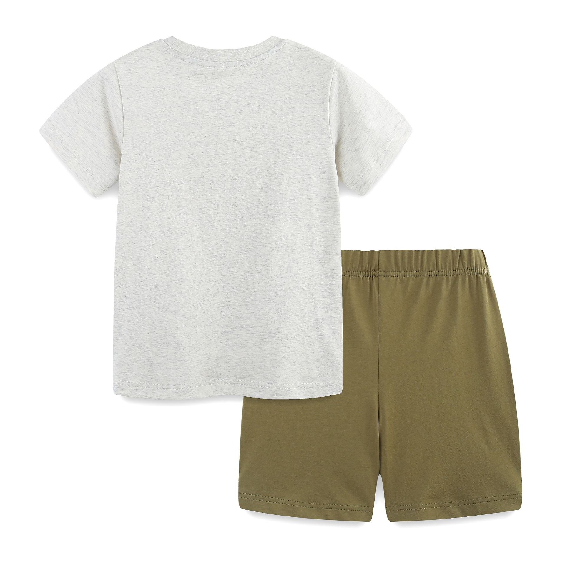 Summer Baby Kids Cartoon Jungle Animals Pattern T-shirt and Plain Shorts Clothing Set for Boys-1