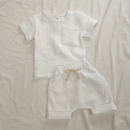 Summer Arrival Baby Kids Short Sleeves Solid Color T-Shirt And Shorts Casual Clothing Set-2