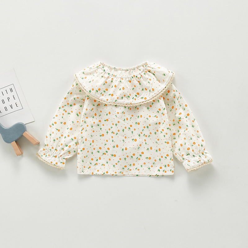 Autumn  Arrival Kids Girls Plaid/Floral Long Sleeves Shirt with Collar-2