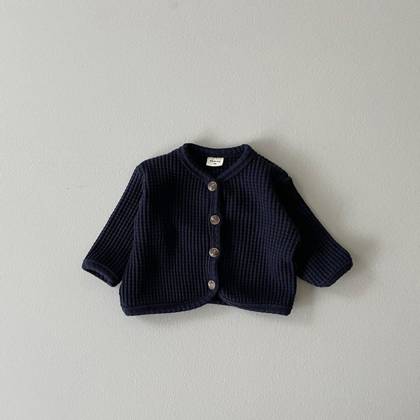 Autumn and Spring Arrival Baby Kids Unisex Long Sleeves Waffle Grid Single Breasted Top