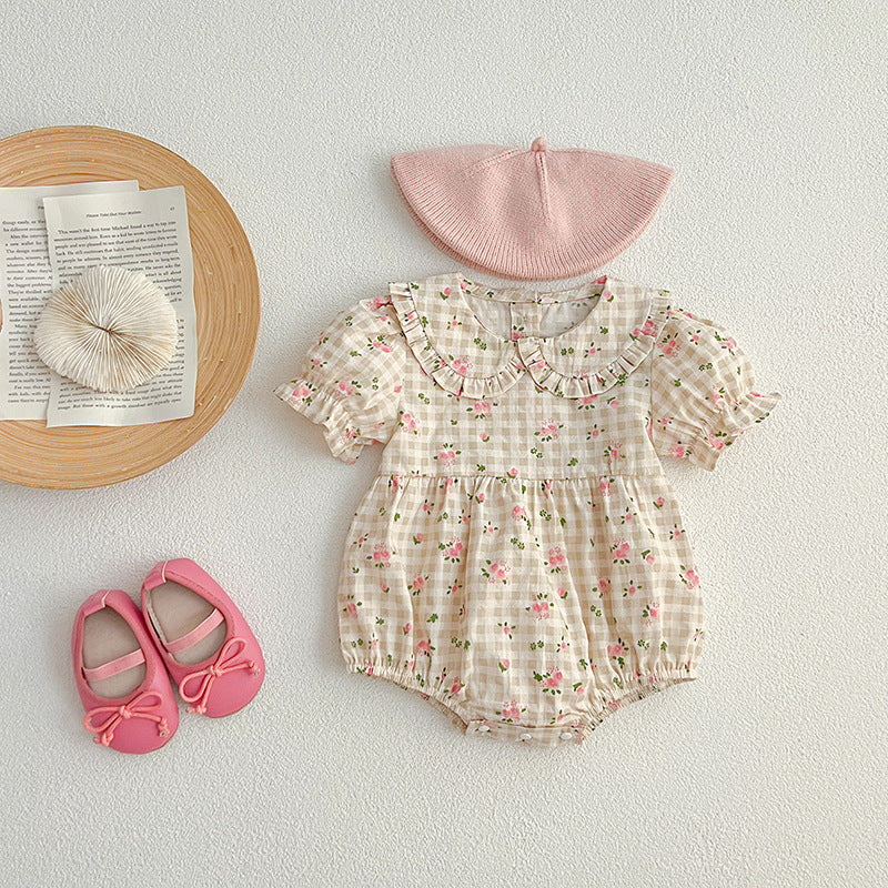 Summer Baby Kids Girls Floral Plaid bodysuit And Girls’ Dress – Princess Sister Matching Set-3