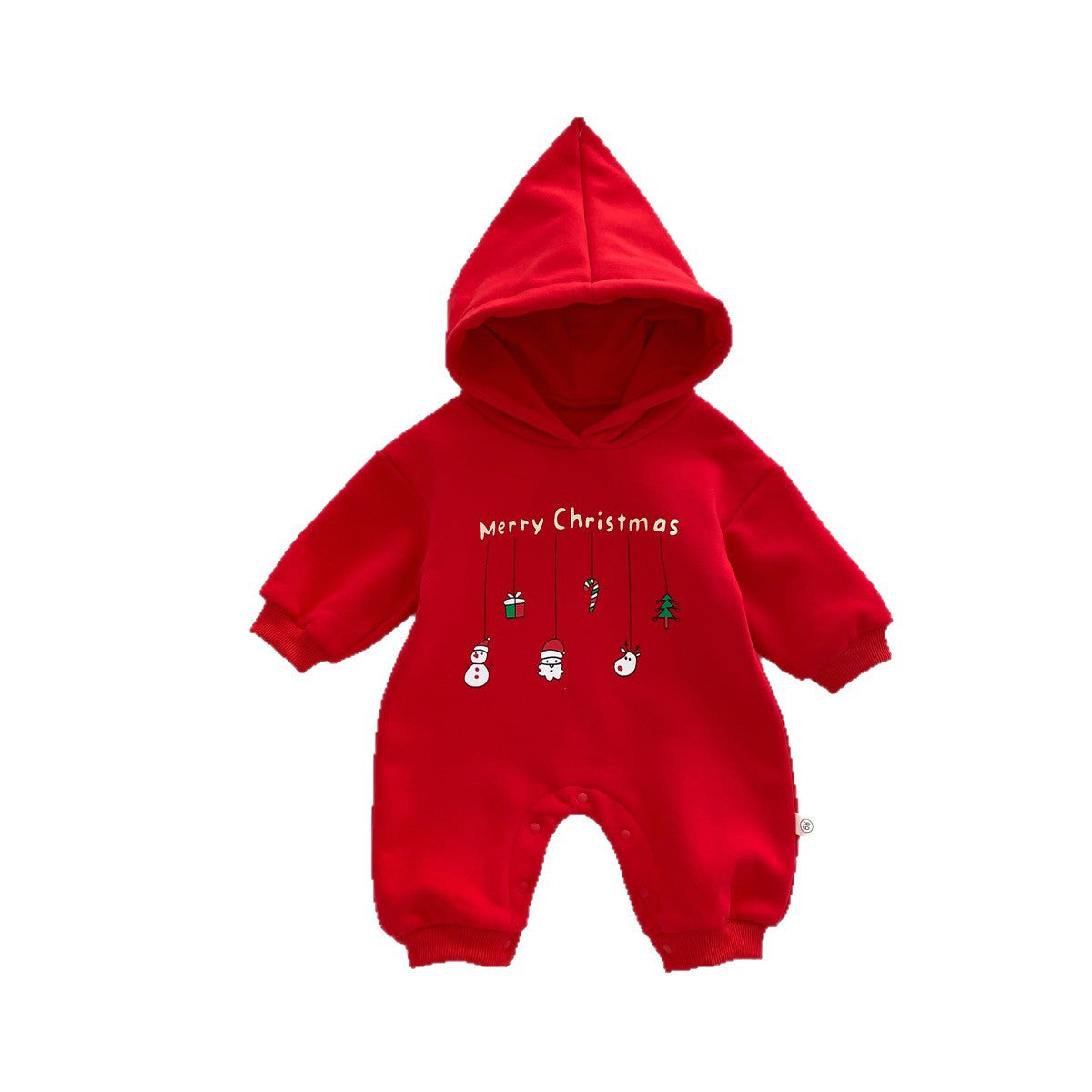 Winter Arrival Baby Unisex Long Sleeves Christmas Cartoon Pattern Fleece-Lined Rompers