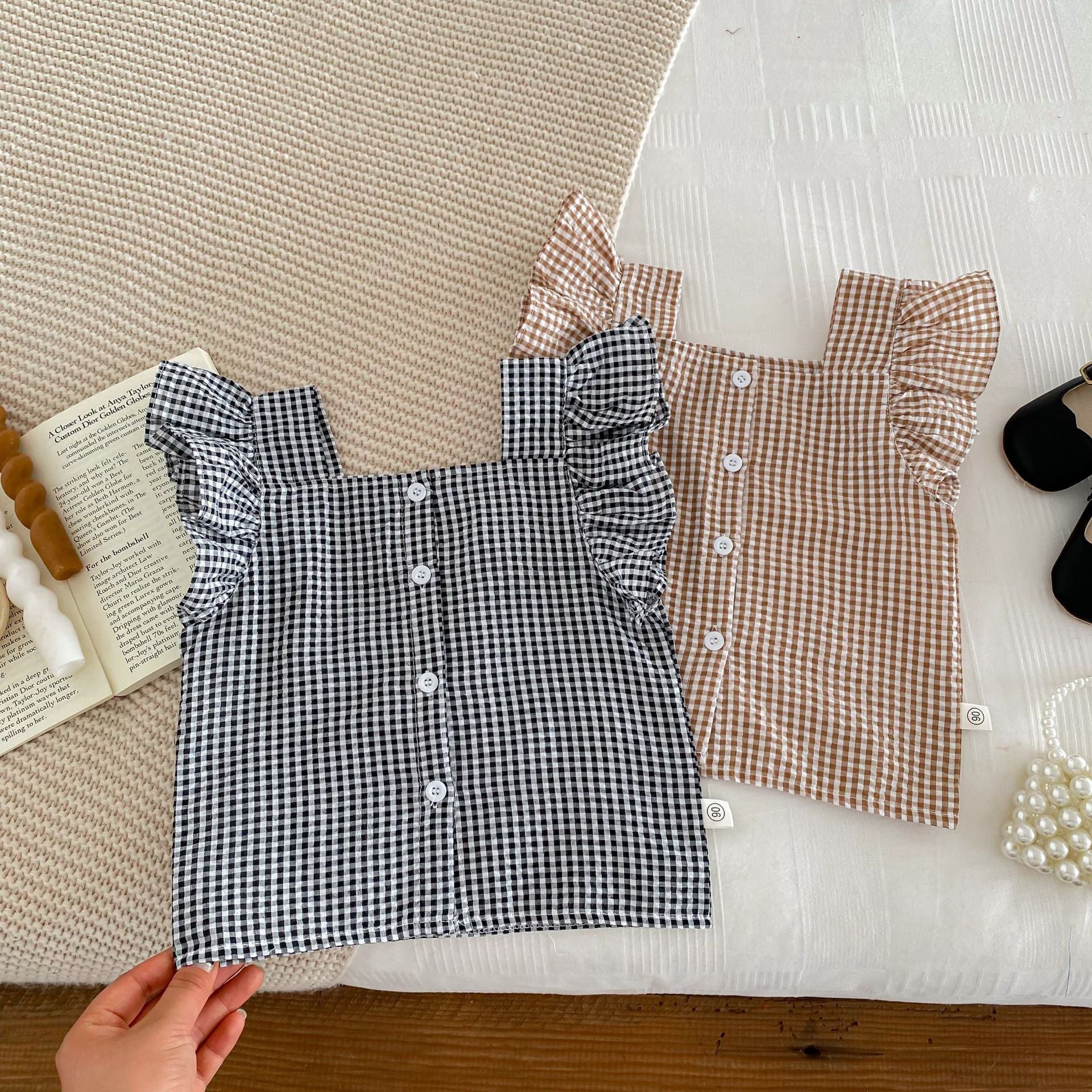 MyKids-USA Summer Girls Plaid Shirt And Shorts Clothing Set-4
