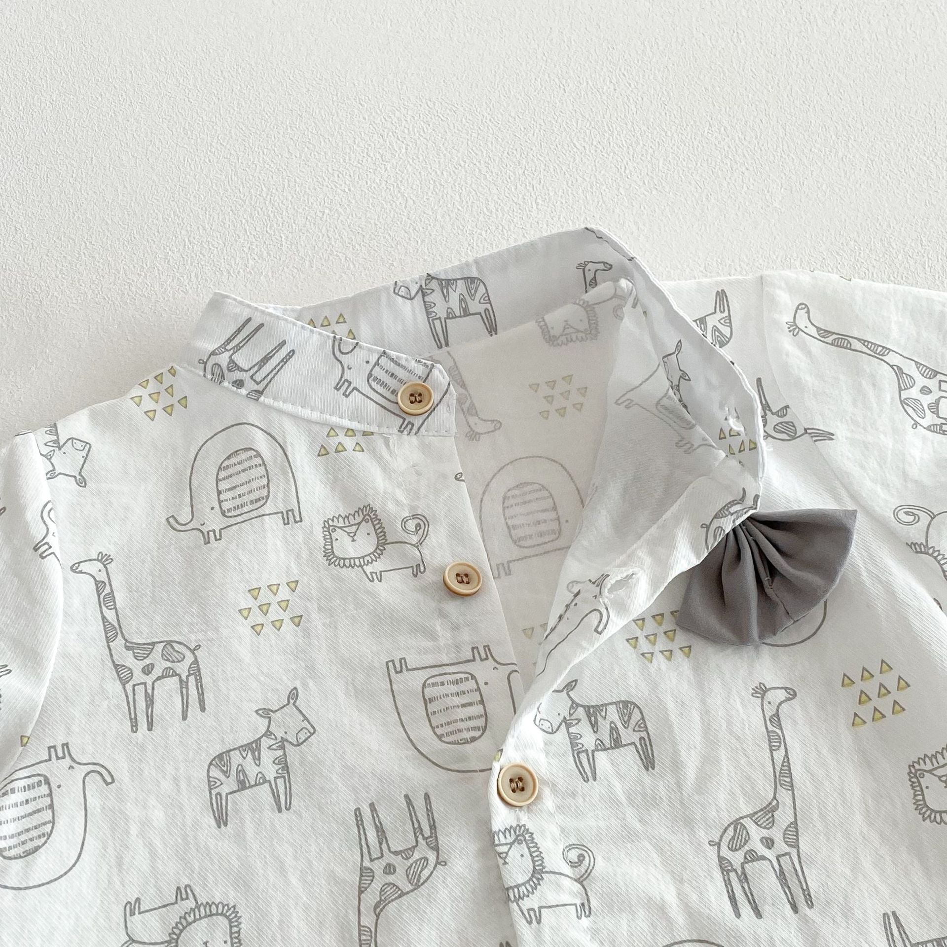 Summer Hot Selling Baby Boys Short Sleeves Animals Pattern Shirt and Grey Shorts Clothing Set-3