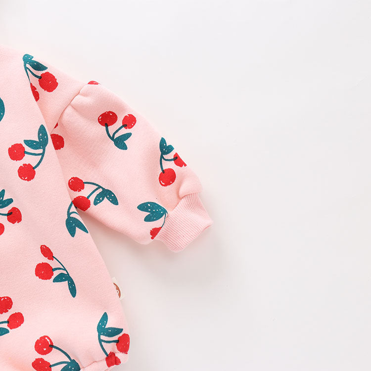 Baby Girl Allover Cherry Pattern Lantern Sleeves Triangle Bodysuit bodysuit